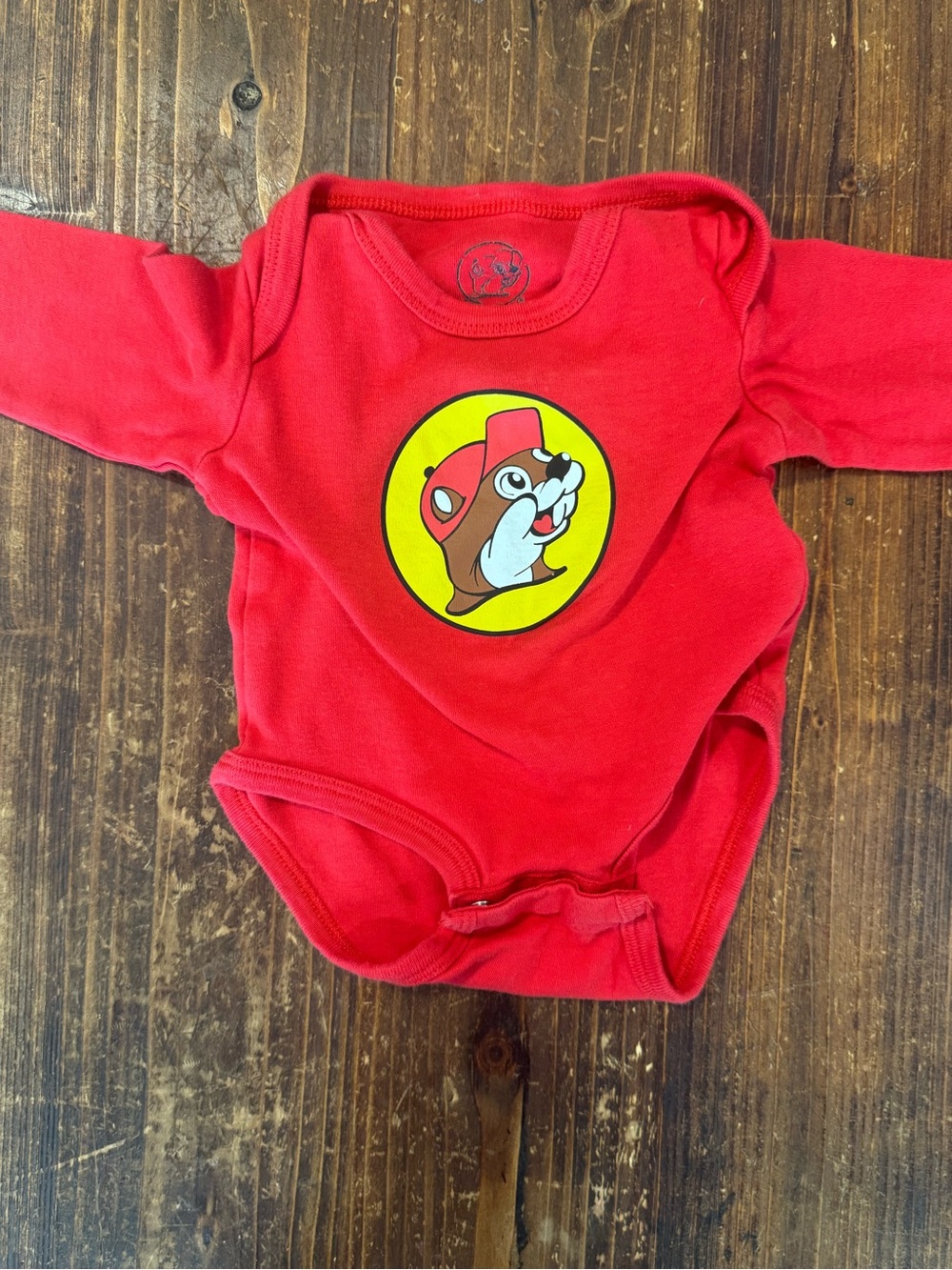 Red Long-Sleeve Baby Bodysuit with Playful Character Graphic